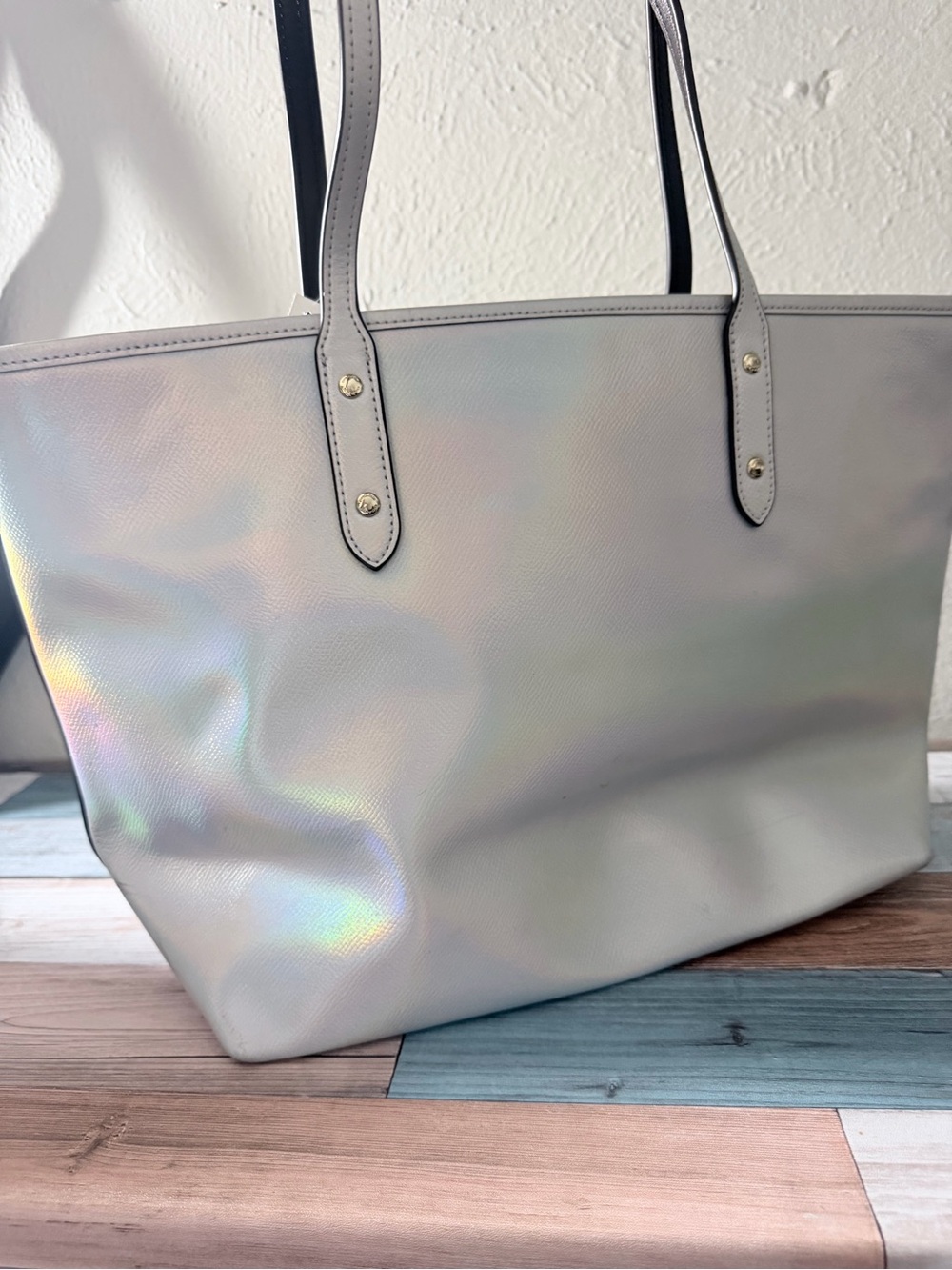 Coach Iridescent Tote Bag - Silver with Rainbow Sheen - Picture 2 of 4